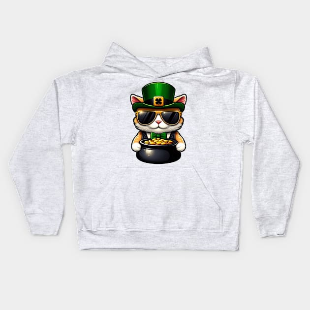 Cat Leprechaun With Pot of Gold - Saint Patrick Kids Hoodie by Vector-Artist